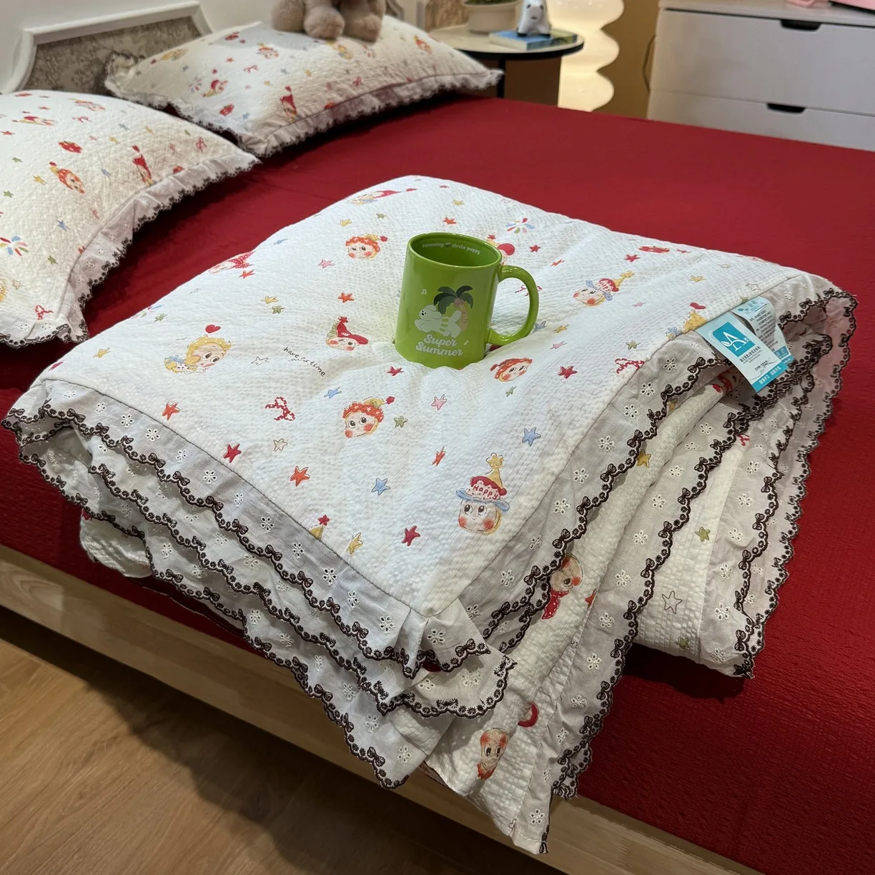 Puff Yarn Summer Blanket Set Printed Thin Quilt Bed Sheet Pillowcase 4pcs Bedding Set Summer Comforter Set Queen King Bed Linens