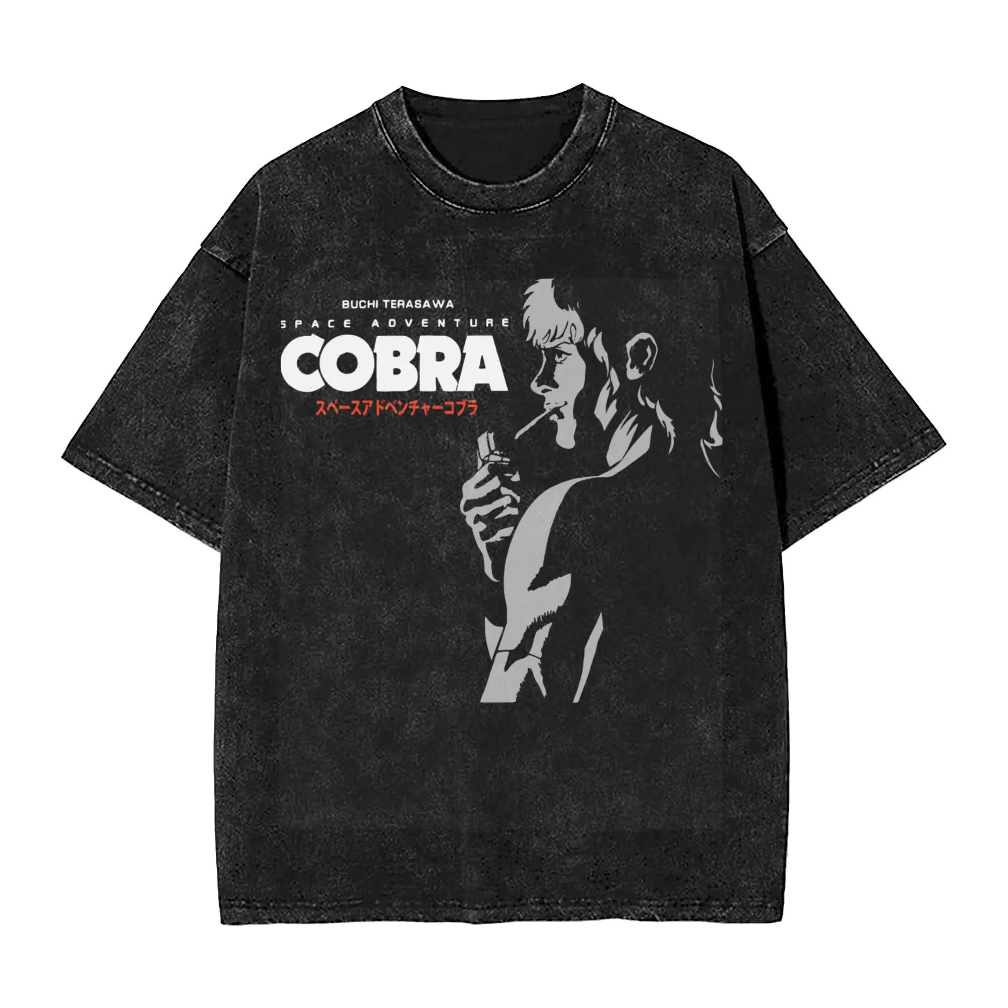 Washed T Shirt Space Adventure Cobra Hip Hop Cool T-Shirt Oversize Anime Retro Streetwear Cotton Summer Tops Tee Shirt Men Women