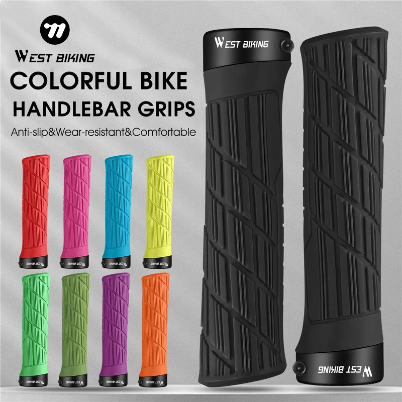 WEST BIKING Bicycle Grips Soft Rubber MTB Road Bike Grips Shockproof Anti-Slip Handlebar Cover Colorful Cycling Handlebar Grips