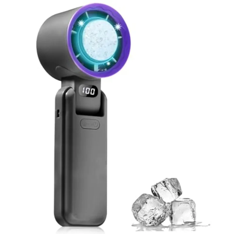 

Portable Handheld Fan with Ice Cooler 13000RPM Turbo Fans, 3-in-1 Rechargeable Mini Personal Fan, 100 Adjustable Speeds, 3600mA