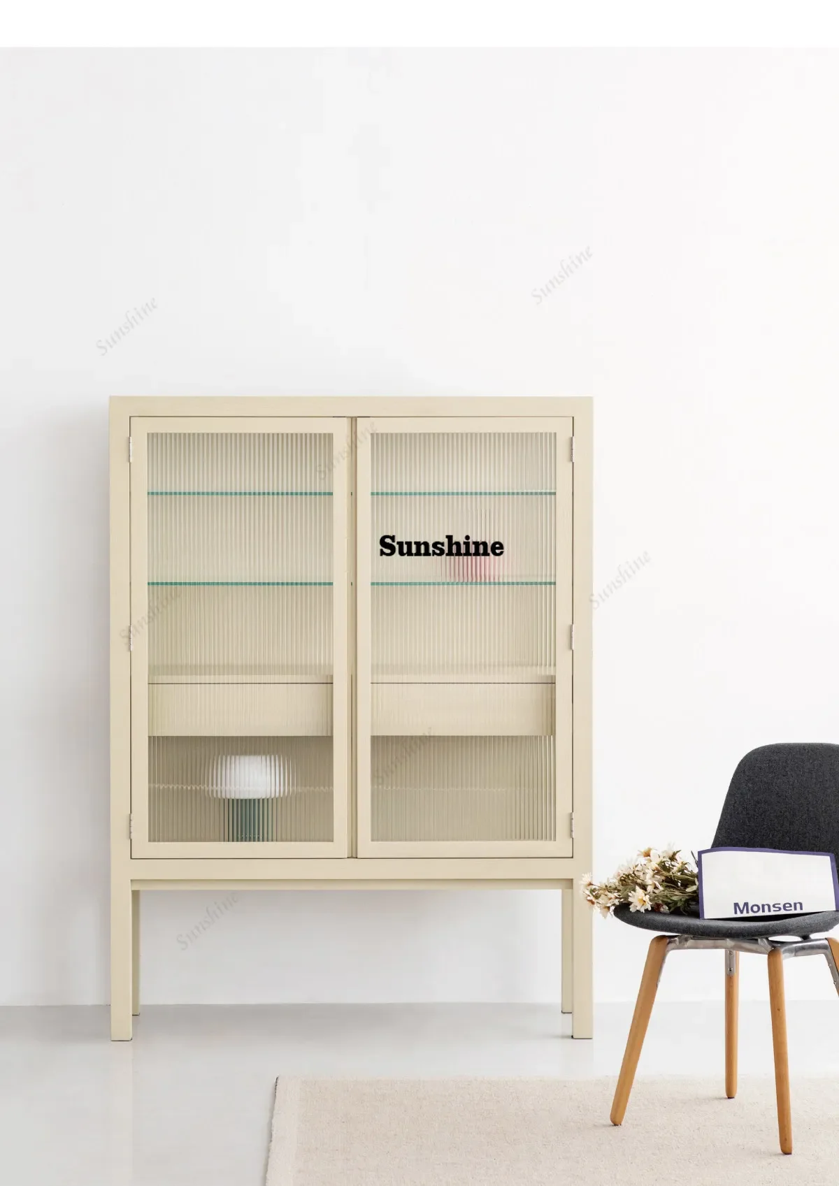 Solid wood dining side cabinet Cream wind creative ash wood wine cabinet Sofa side cabinet  FT