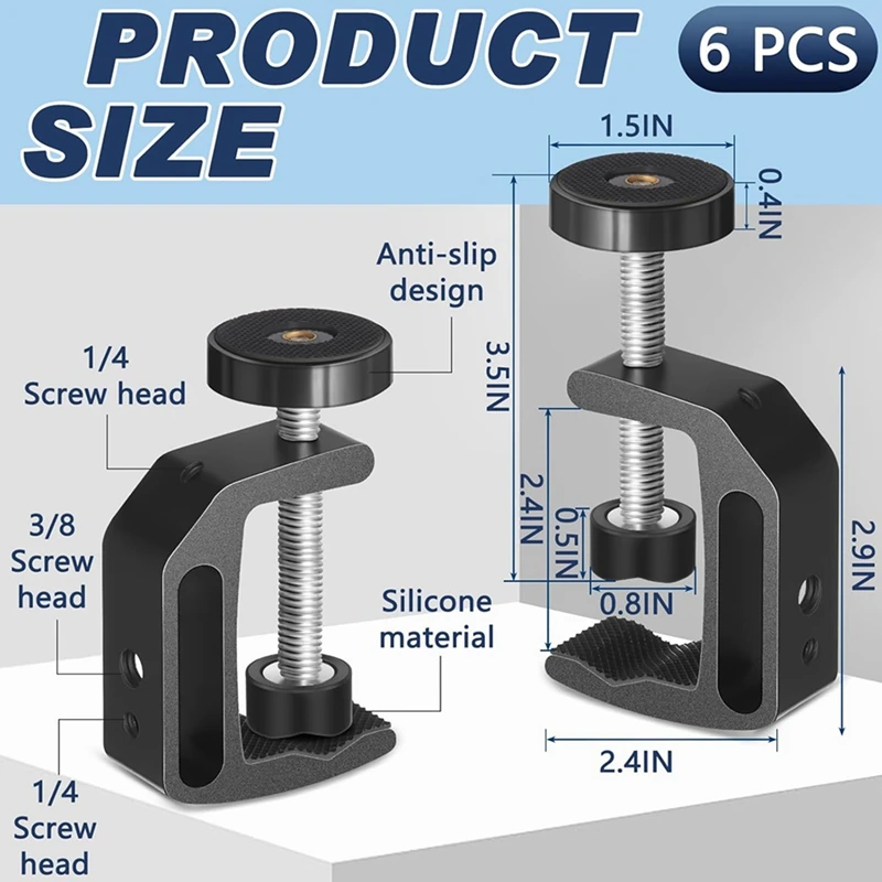Desk Clamp Table Clamp Universal C Clamp With 1/4 Inch And 3/8 Inch Thread Hole Aluminum