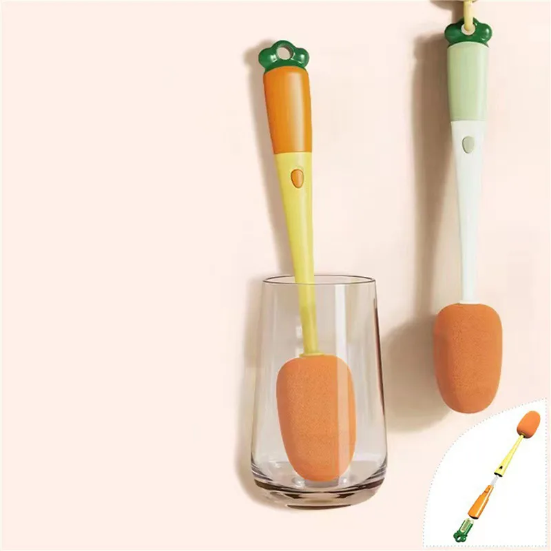 Luxury Carrot Cup Brush Three In One Household Long Handle Multifunctional Straw Brush Sponge Cup Artifact Cleaning Brush