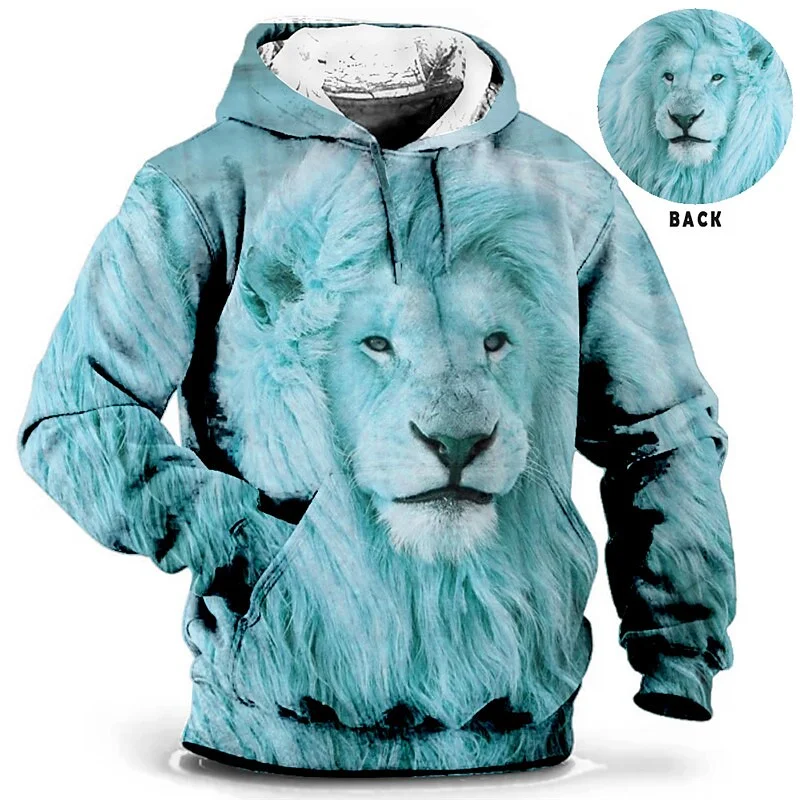 Men's Sweatshirt Harajuku Lion Tiger Print Graphic Vintage Winter Long Sleeve Oversized Social Casual Pullover Animal Hoodies