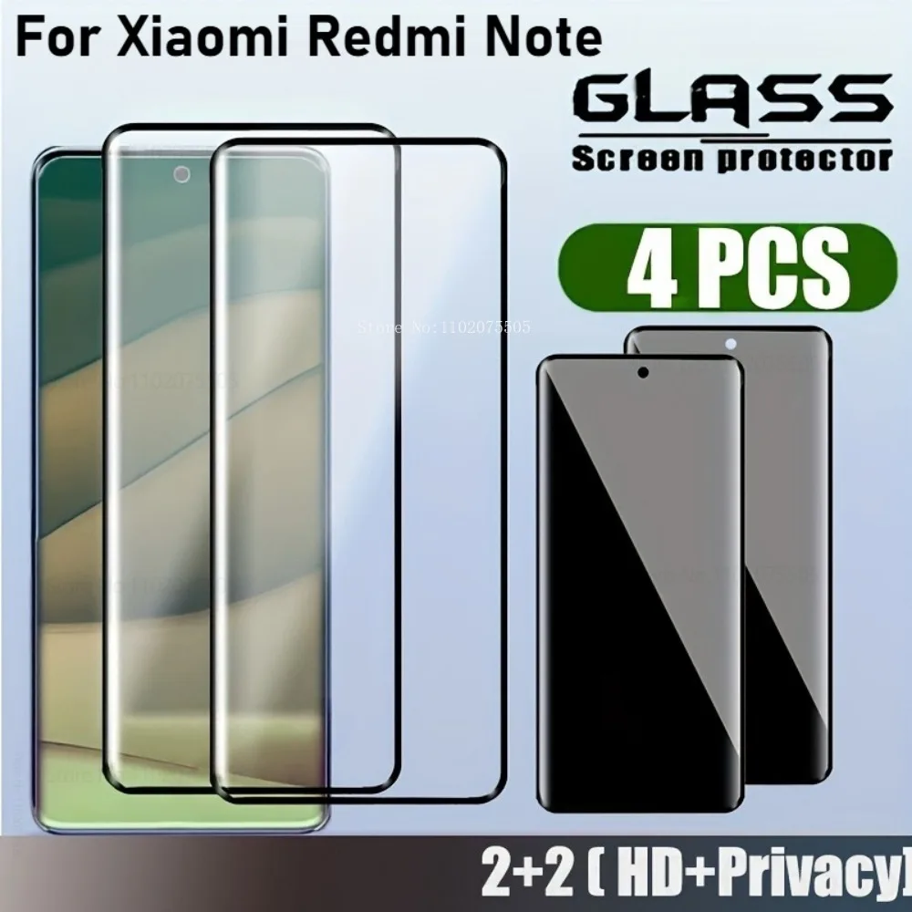 

[2+2]2Pcs Privacy Tempered Glass+2Pcs 9D Screen Protector for Xiaomi Redmi Note 14 Pro+ 14S Note 13 Pro+ Note 13R Protector Film