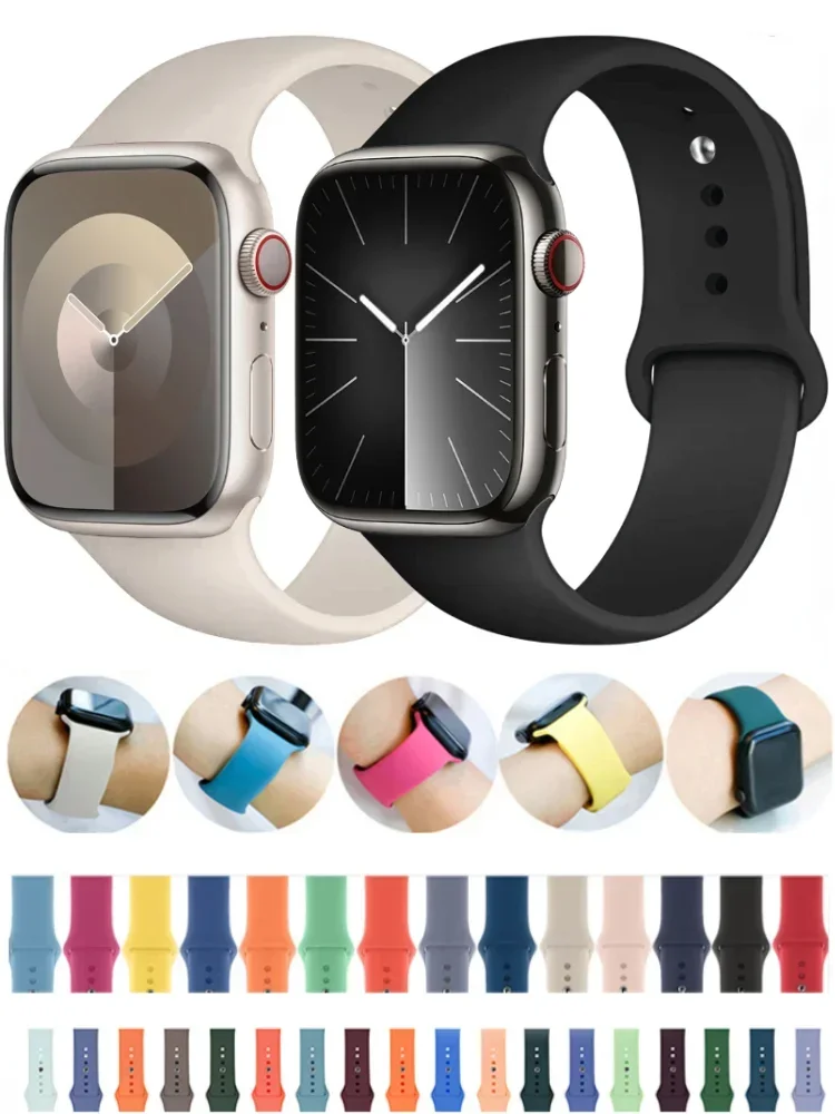 Силиконовый ремешок для Apple Watch Band 45 мм 44 мм 42 мм 41 мм 40 мм Ultra 2 49 мм Ремешок для часов Браслет Ремень iWatch Series 9 8 7 6 5 4 3 SE