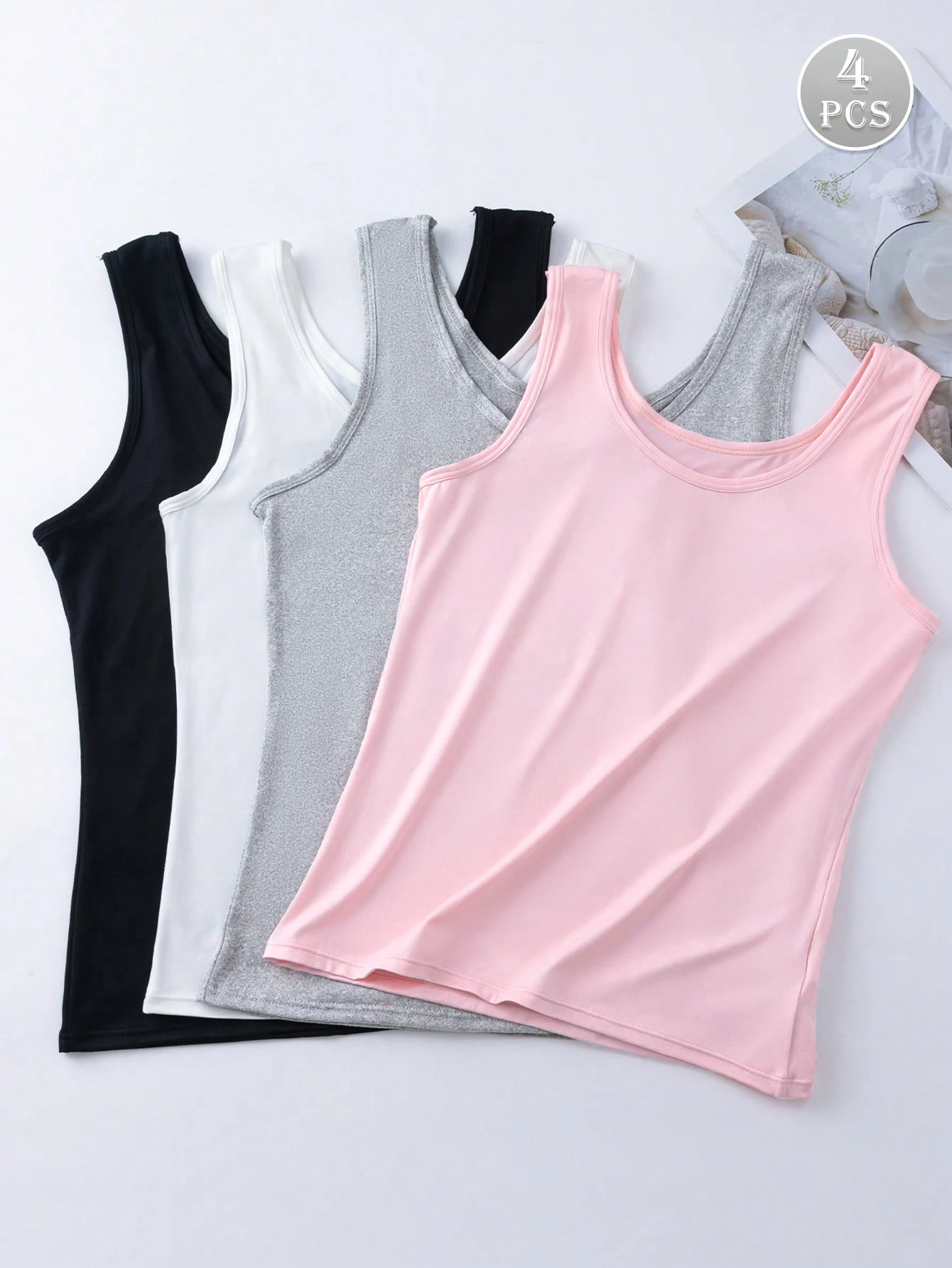 

European and American daily casual women's square neck sleeveless vest four piece set