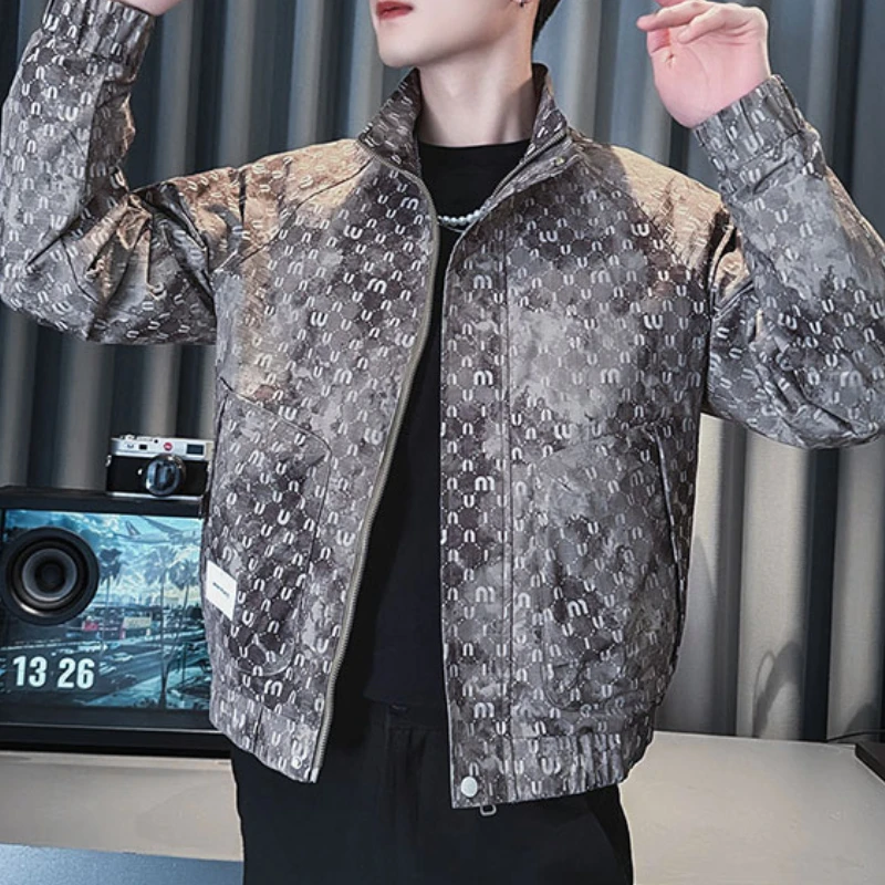 

Korean Letter Printed Jacket Men High Quality Lapel Casual Jackets Loose Social Contact Street Wear Hip Hop Harajuku Coats 2025