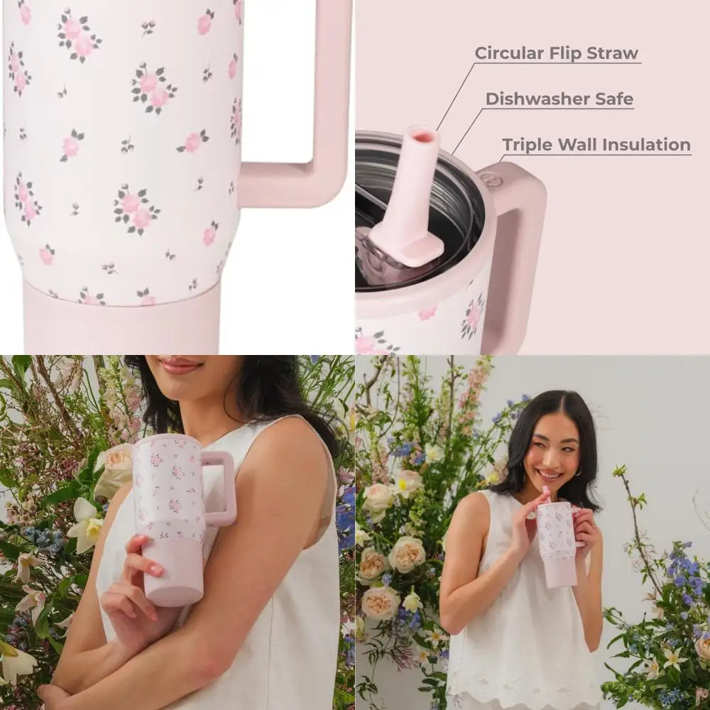 

20oz Insulated Water Bottle with Handle & Flip Straw - Leak-Proof, Stainless Steel Tumbler for Cup Holders - Reusable Travel Mug