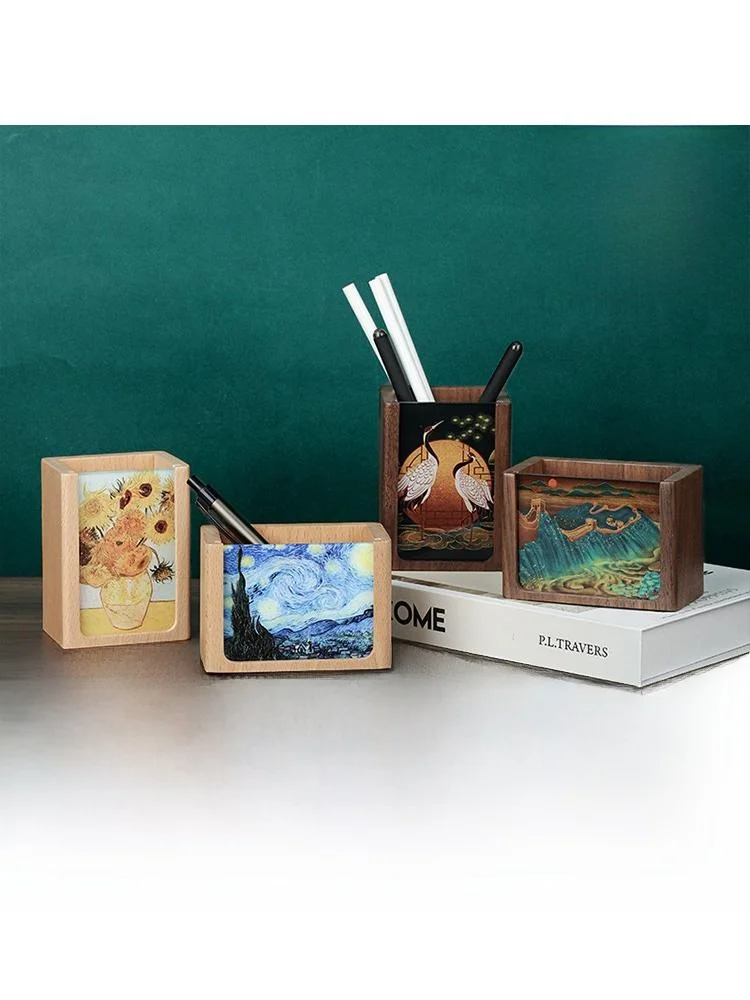 creative-real-wood-pen-holder-desktop-storage-box-high-aesthetic-design-engraved-photo-display-piece-festive-gift-item