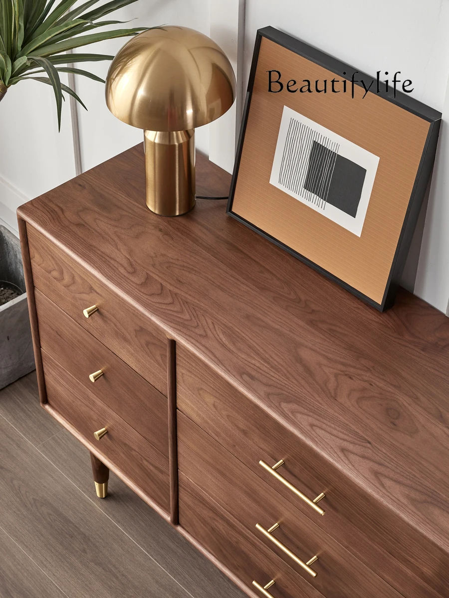 Nordic black walnut light luxury simple living room porch cabinet bedroom solid wood storage designer