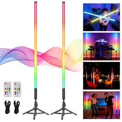 LUXCEO 2pcs RGB Tubes LED Mood Light Stage Lights Floor Corner Lamp Music Sync DJ Lighting for Booth Bar Living Room Party Decor