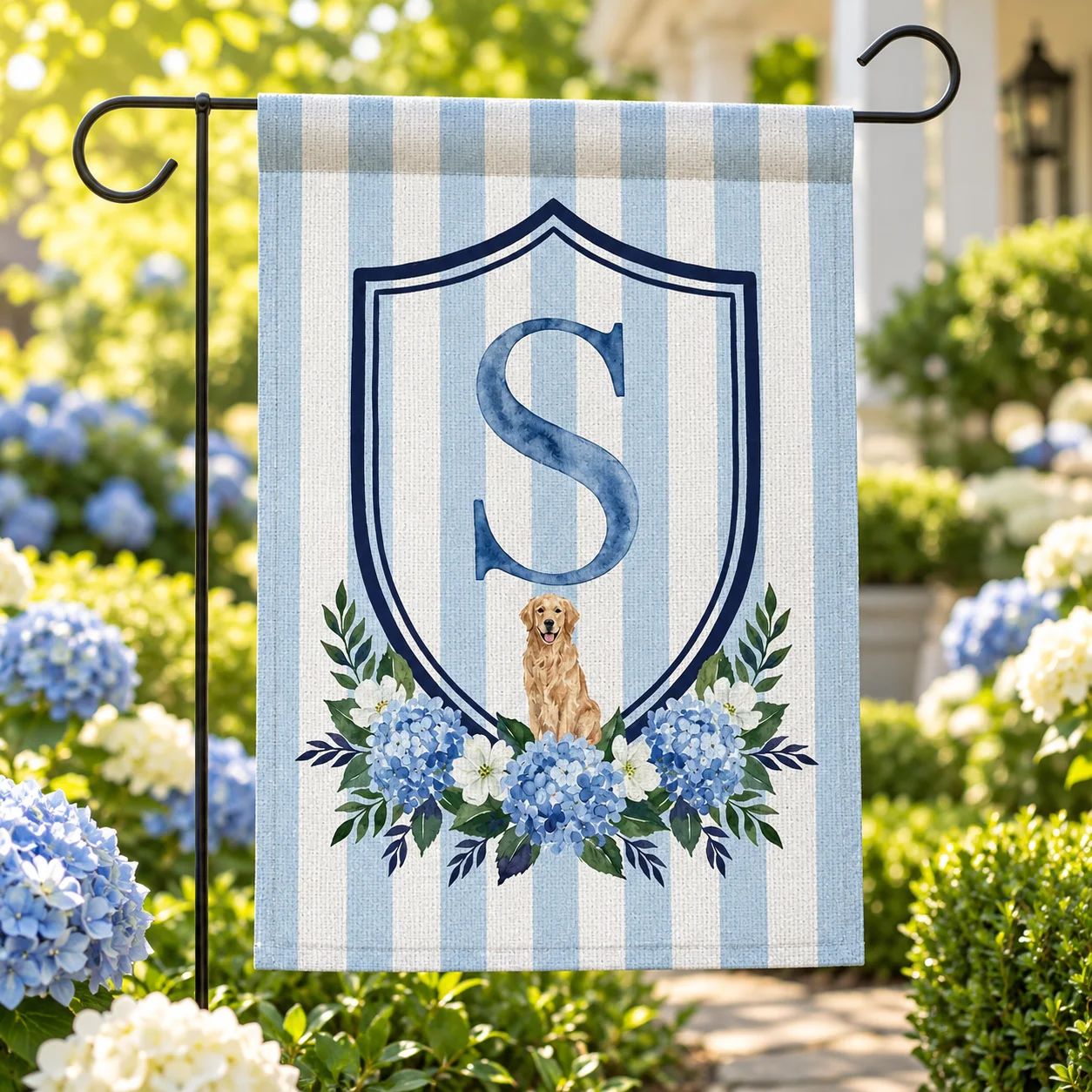 Garden Flag Personalized Monogram Letter S Blue Hydrangea Faux Burlap Yard Flag Double Sided 12x18 Inch Outdoor Porch Decor Flag