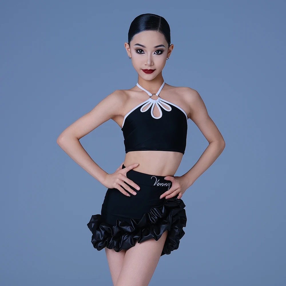 

Vennystyle Women's Latin dance Practice set halter top half skirt Separate practice dress girls professional dance dress