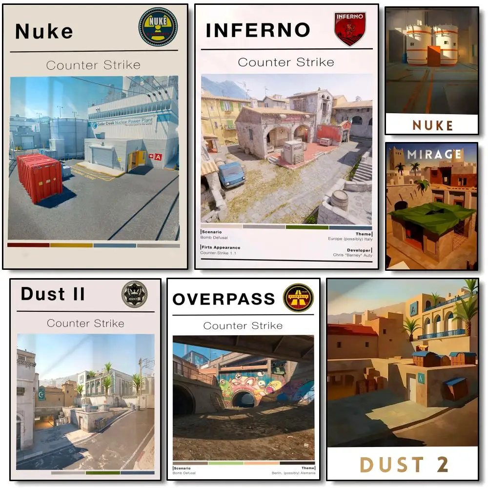 Heißer Verkauf: Klassisches CS GO Karten-Poster – Moderne, minimalistische Wandkunstdrucke für Schlafzimmer, Wohnzimmer, Heimdekoration und als Geschenk