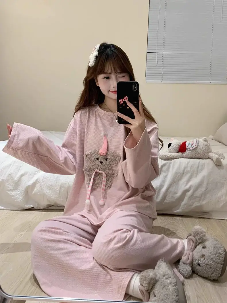 

plus Size 300 Pounds Cute Cartoon Dog Pyjama Set Women's Winter Loose Long Sleeve Home Clothes Can Be Worn outside