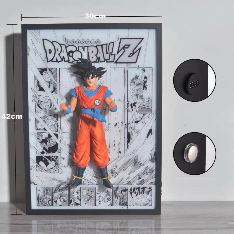 Dragon Ball 3D Goku Figure Frieza Poster 3D Wall Light Painting Metal Frame Anime Action Figure Painting Decorate In The Room