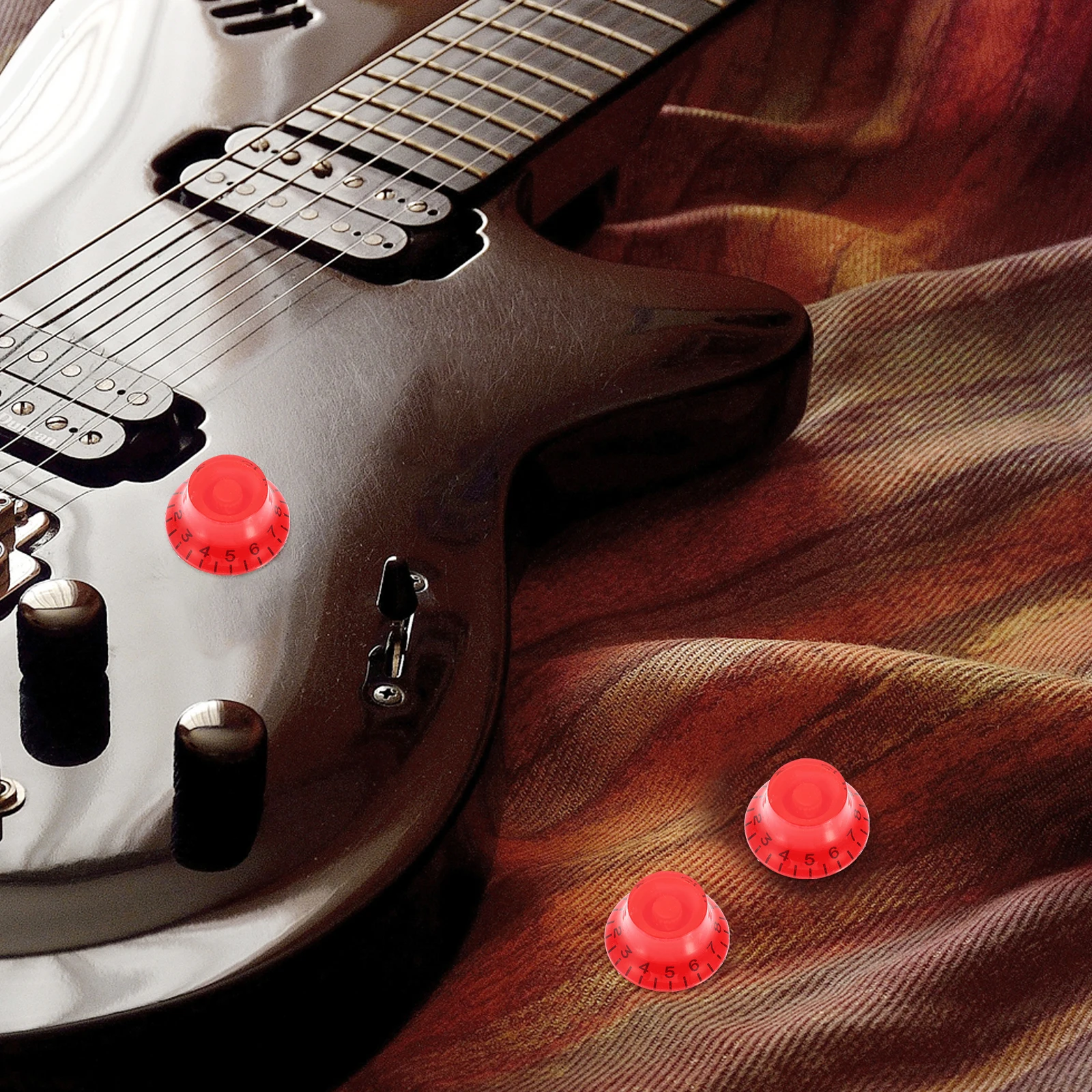 

Chrome Guitar Knobs Electric Cap Volume Tone Control Caps Accessories Red Acrylic