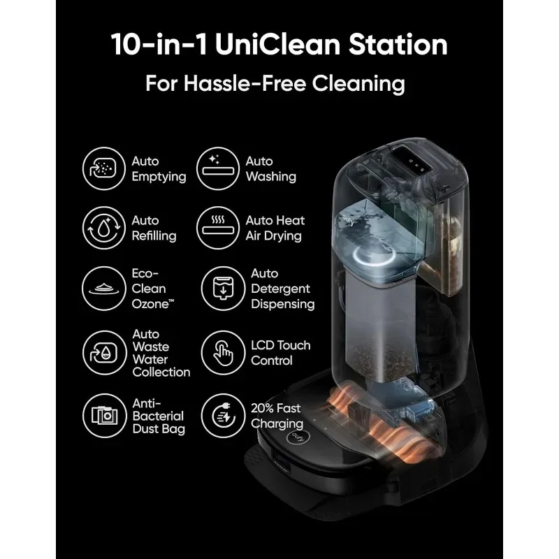 مكنسة كهربائية Omni S1 Pro مع محطة الكل في واحد، مجموعة مكنسة وممسحة Robot HydroJet، أوزون نظيف صديق للبيئة، شفط 8000 باسكال، Ob