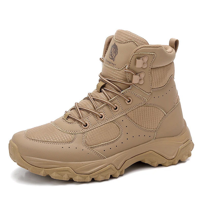 

Brand High-Top Leather Men's Boots Breathable Desert Combat Boots Non-slip Hiking Ankle Boots Outdoor Men's Sneakers Size 39-47