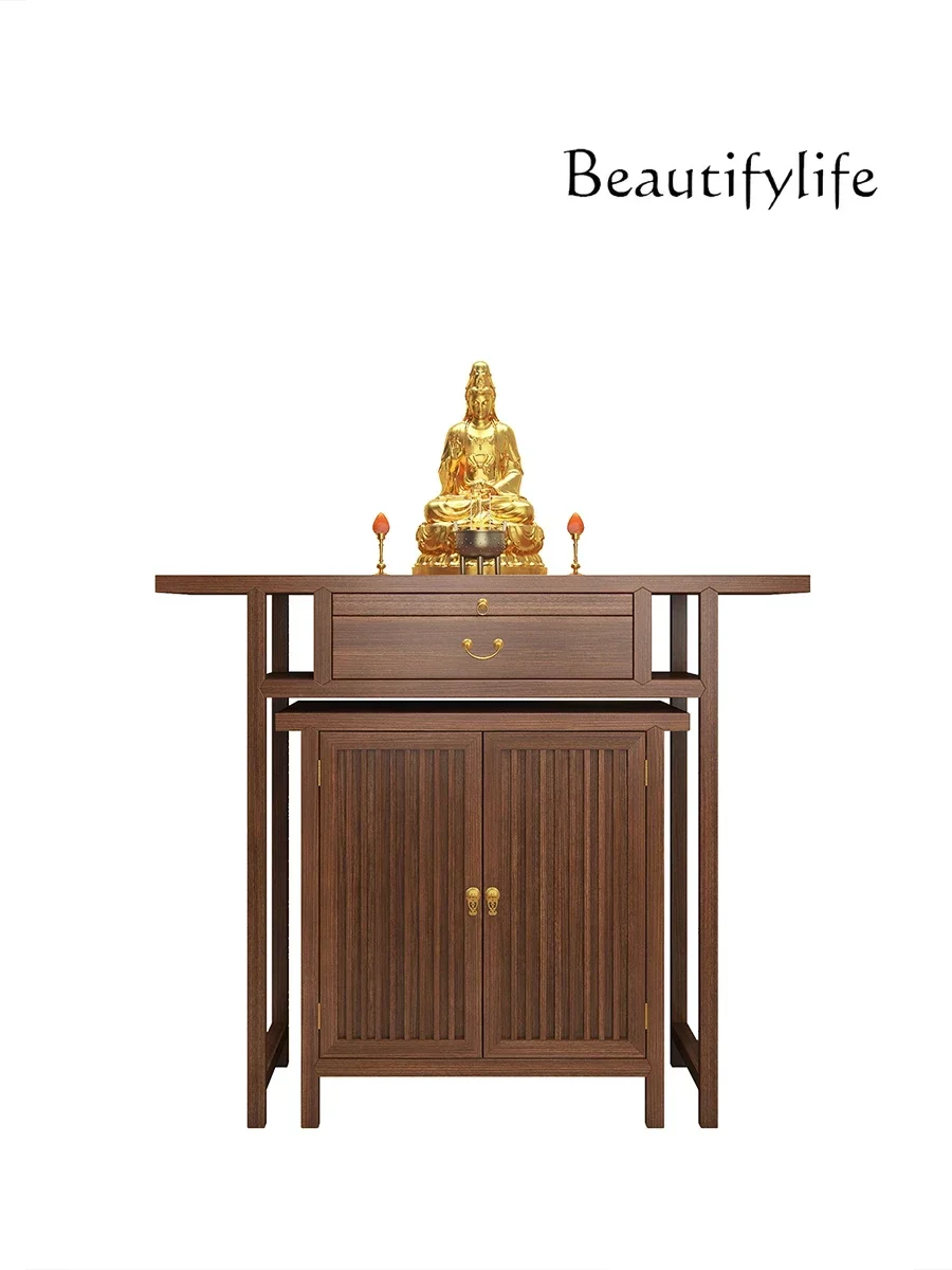 L Modern Minimalist Solid Wood Altar New Chinese Style Living Room Home Buddha Shrine Silent Style God of Wealth Cabinet
