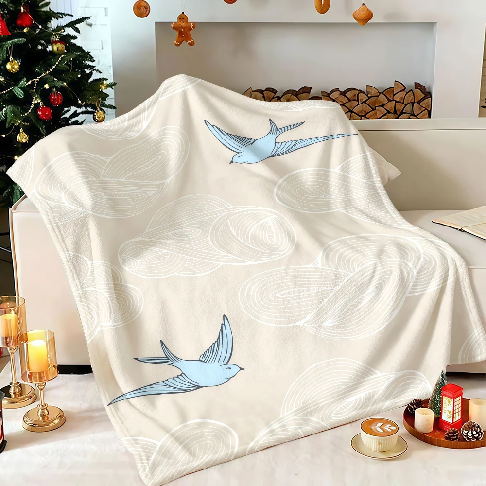 Navy White William Morris Leaf Floral Flannel Blanket Soft Fuzzy Plush Cozy Warm Throw for Sofa Bed Couch Home Decor