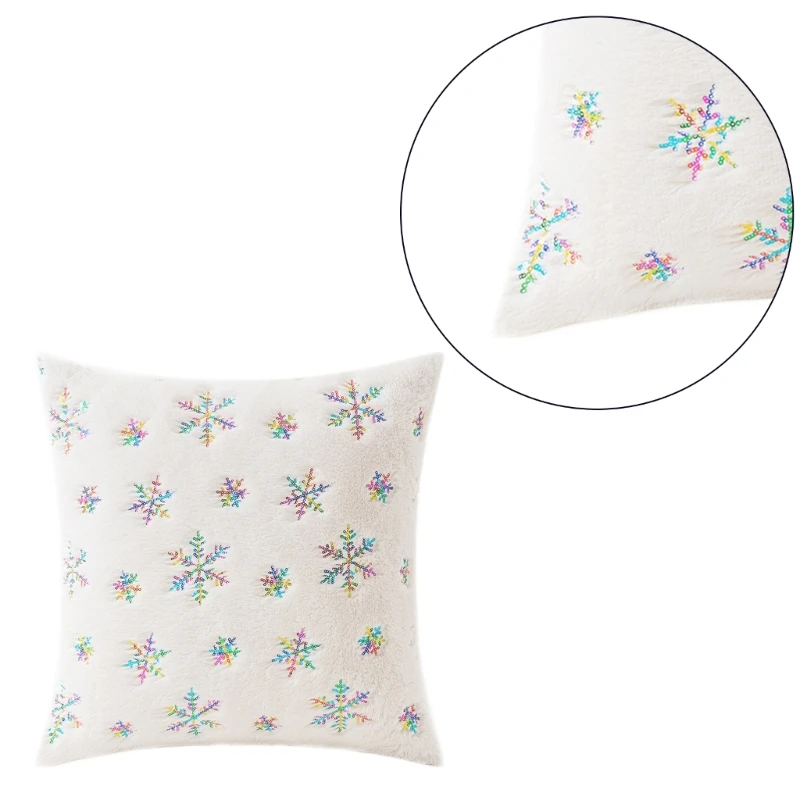 Plush Snowflake Pillowcase Christmas Cushion Cover Winter Living Room Sofa Couch Decoration Sequins Pillow Covers Dropshipping