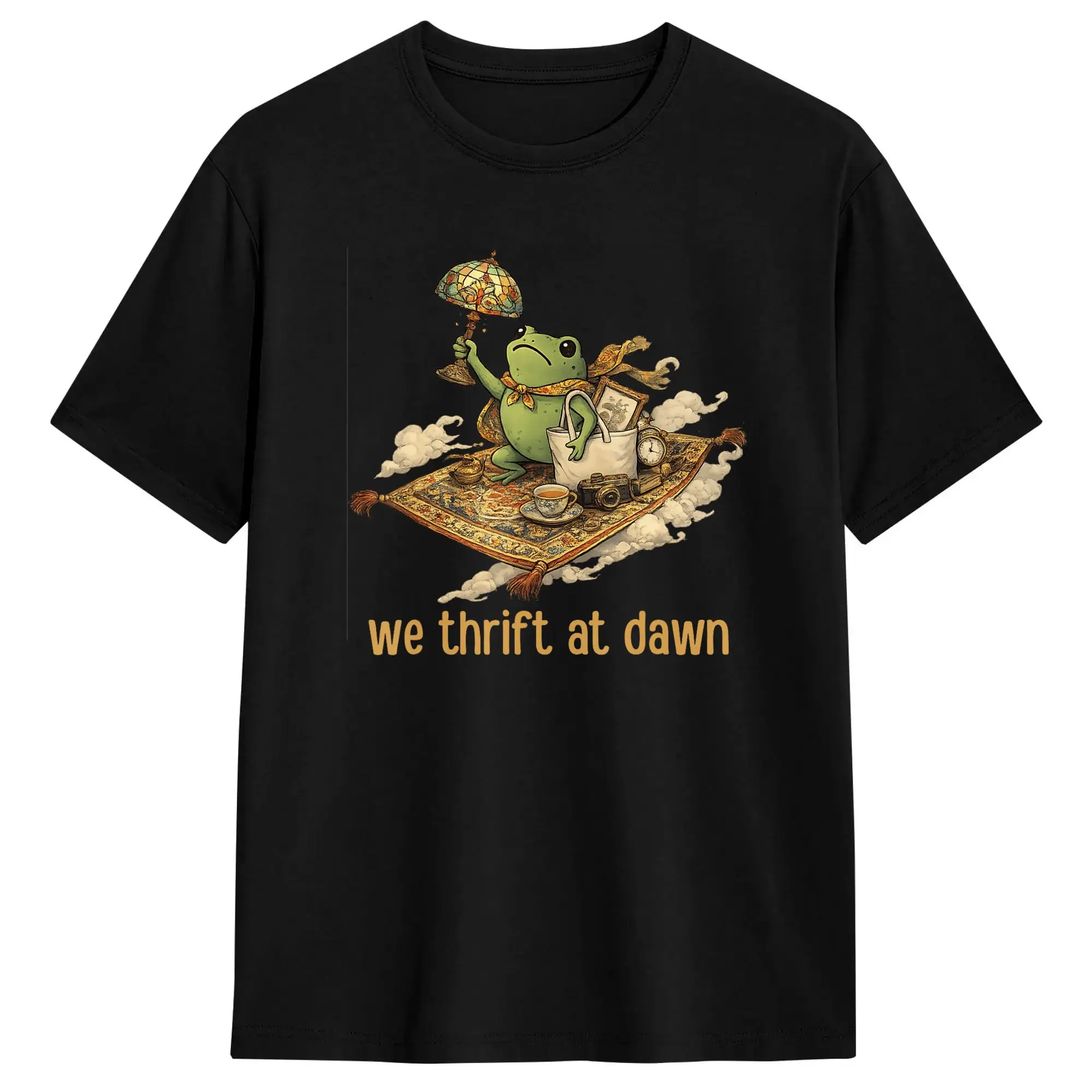 Novelty We Thrift At Dawn Funny Frog Meme Thrifting Thrift Lover T-Shirt Men O Neck Pure Cotton T Shirt  Short Sleeve Tees Gift