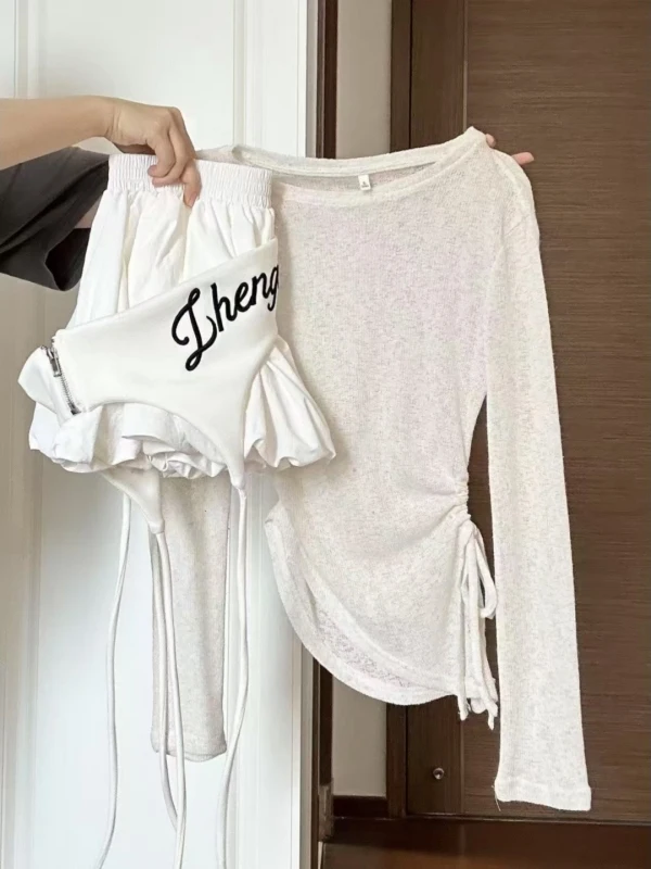 

Dopne Faionable Летний солнцезащитный комплект Женская милая и пряная белая накидка для девочек с пышным бутоном цветка, футболка...