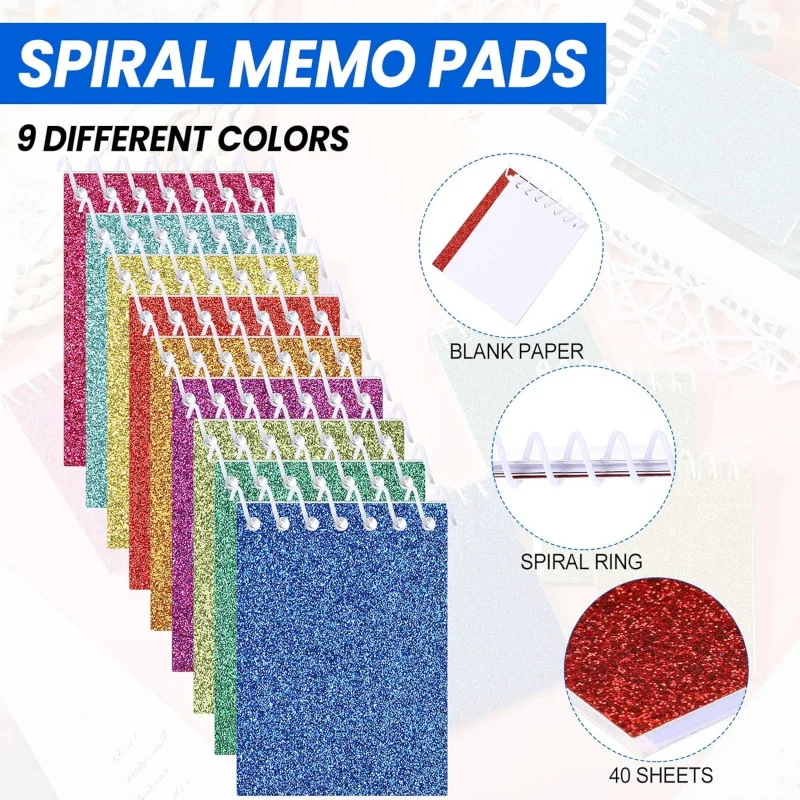 45 Pcs Back to School Glitter Notepads Kids Prism Small Notebooks Pocket Notepad Assorted Colors Pad Easter