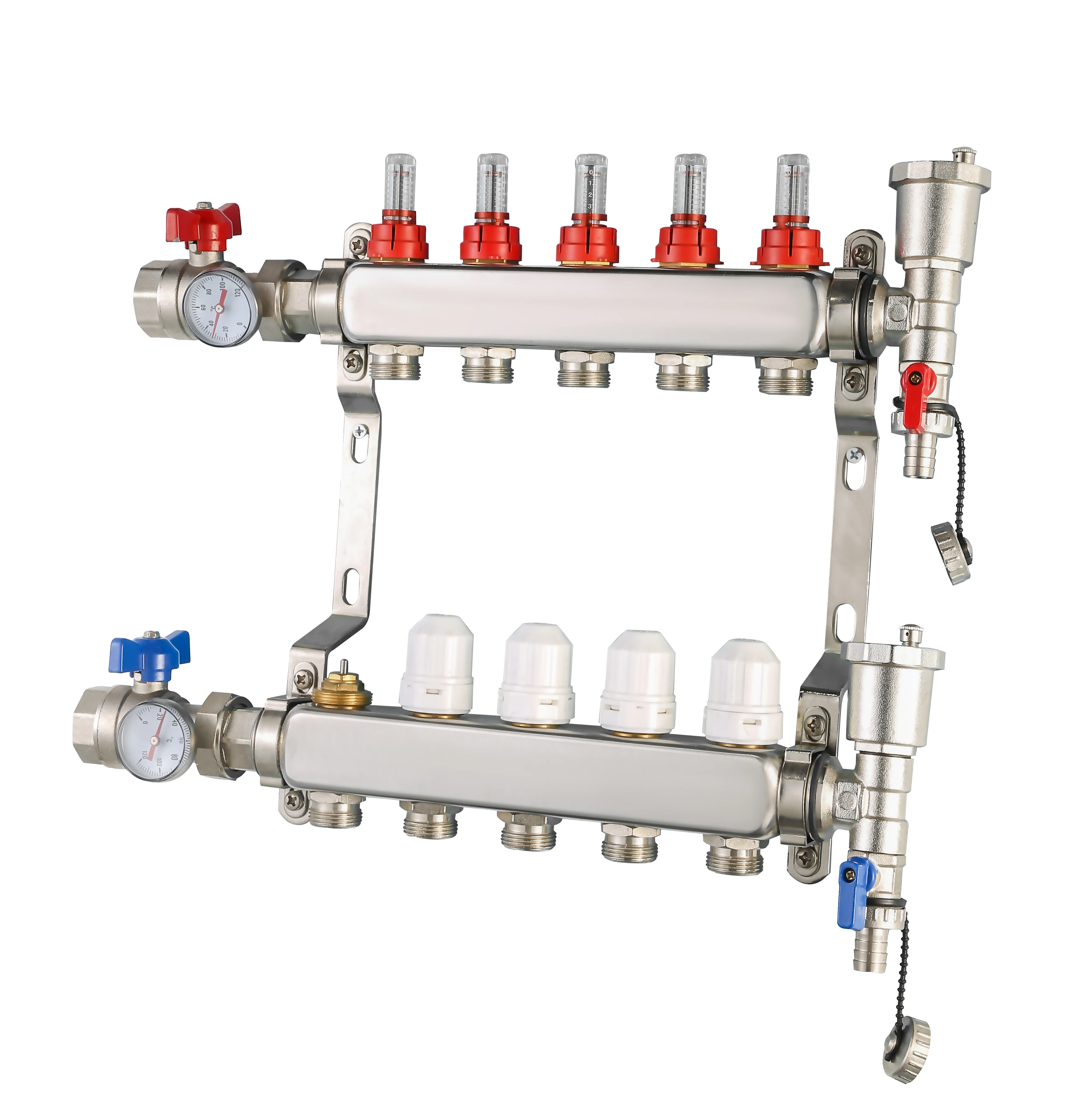 Stainless steel manifold with ball valve for underfloor heating 5-way water manifold PEX connection standard