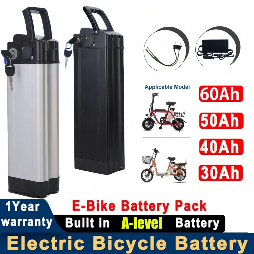 Original 36/48V High quality 30/40/50/60Ah silver fish E-bike battery,500W 750W 1000W High-power 18650 Lithium ion battery pack