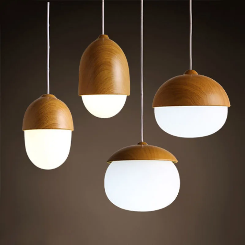 

Vintage Nuts Acorn Pendant Lamp E27 Imitation Wood Grain Iron Glass Hanging Lamp Home Bedroom Cafe Decoration Chandelier