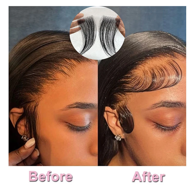 Bordes de encaje negro, 15cm, 100% cabello humano, parche para línea de cabello, parche para borde de costilla, flequillo Natural Invisible, cobertura sin costuras para la frente