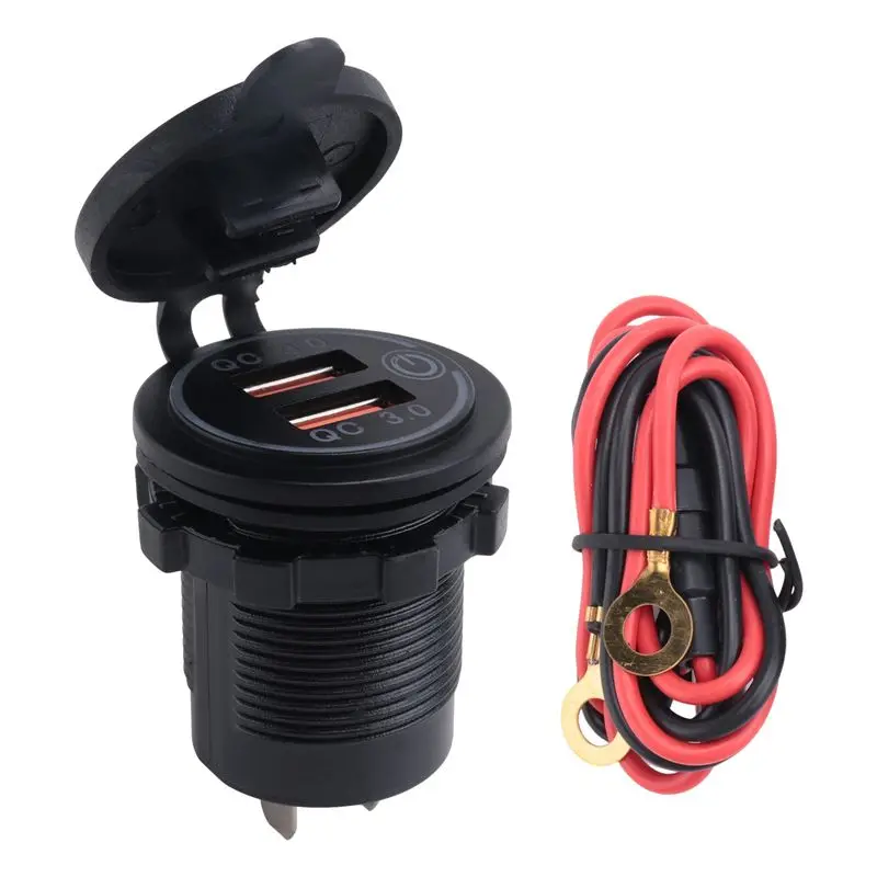 Excellent-QC 3.0 Dual USB Socket,Waterproof 12V/24V USB Outlet With Touch-Switch For Car, Marine,Boat,RV,Motorcycle