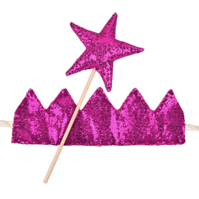 

Baby Girl Glitter Crown Hairband Fairy Star Wand Set Реквизит для фотосессии для вечеринок, дней рождений и сценических D5QA