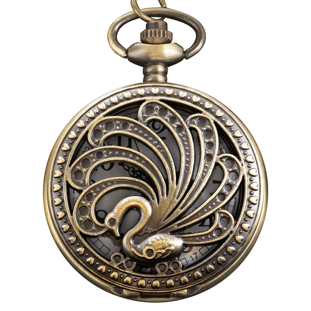 Exquisite Peacock Time Gemstone Quartz Pocket Watch Fashion Item Necklace Pendant Men's and Women's Clock Accessories Gift