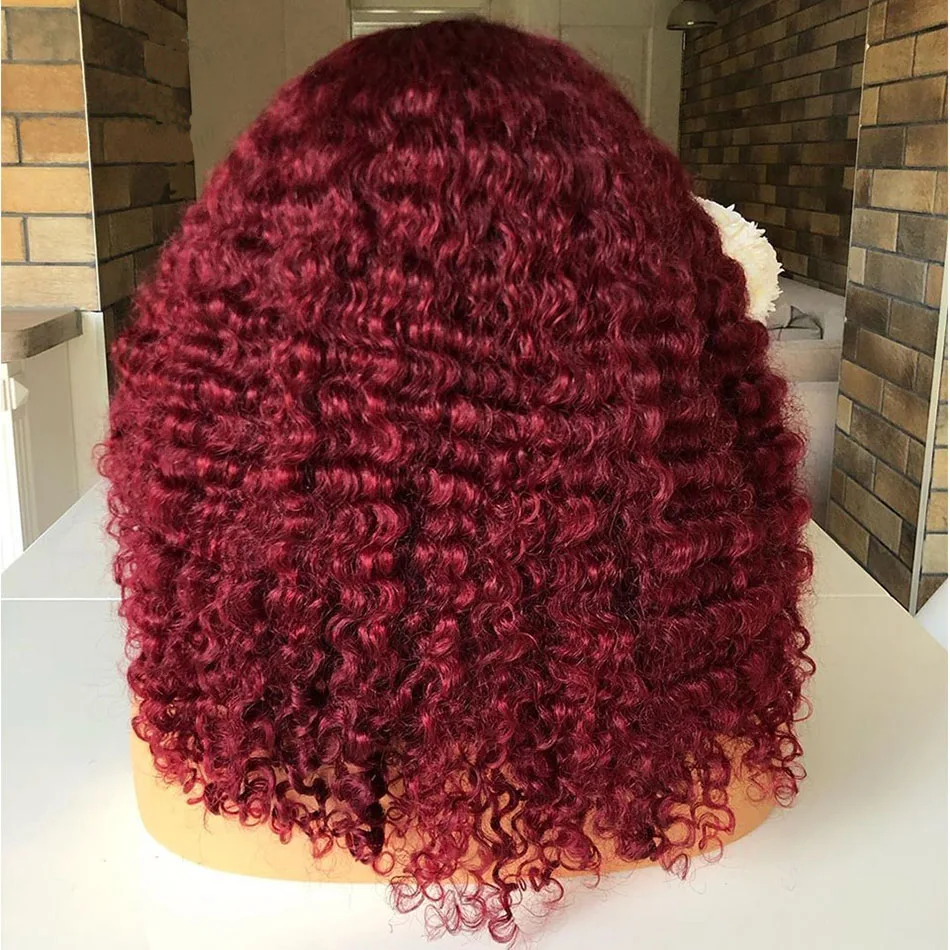 Peruca Curta de Borgonha para Mulheres, Perucas Frontais de Renda 13x4, Cabelo Humano com Cabelo de Bebê, Transparente Lace Water Bob, Peruca Vermelha, 99J