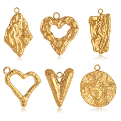 3Pcs Big Textured Heart Charms Stainless Steel PVD Plated Irregular Pendants Large Earrings Necklace Charm DIY Jewelry Making