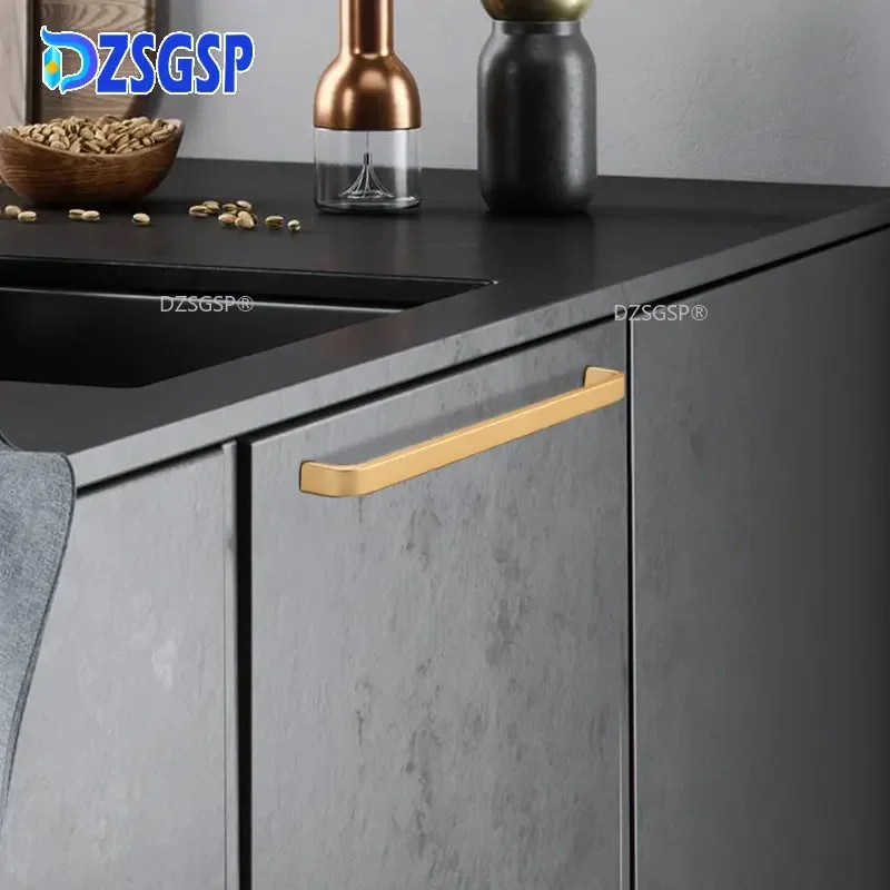 DZSGSP Kitchen Door Cabinet Straight Handle 64/96/128/160/192mm Space Aluminum Handles Pull Knobs Furniture Hardware