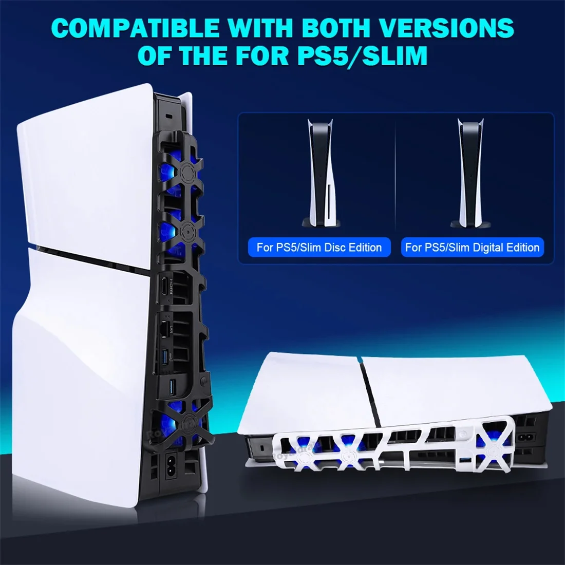 PS5 슬림 냉각 팬의 새로운 기능 LED 조명 냉각 시스템 Playstation5 슬림 게임 액세서리 용 고속 1100RPM USB 쿨러 팬