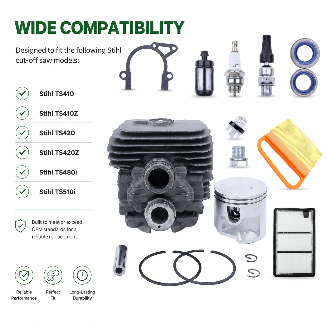 Repair Kit for Stihl TS410 TS420 Concrete Saw, Air Filter Pre-Cleaner Spark Plug Fuel Filter Recoil Starter, OEM 42380201202