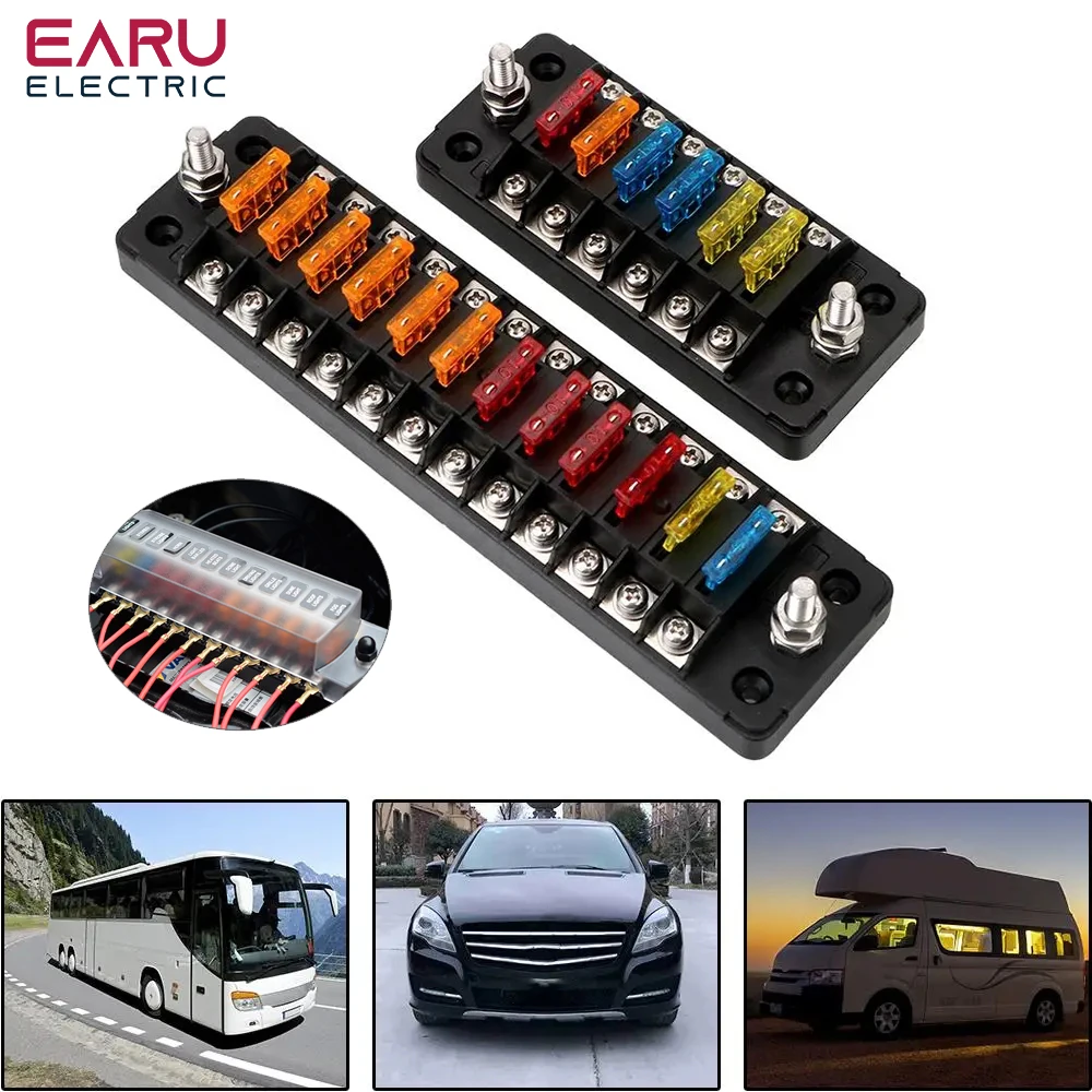 32V 75A Fuse Box Holder Flame Retardant 6 Ways 12 Ways Blade Fuse Block With Cover Accessories For Car Marine Boat Truck Trailer