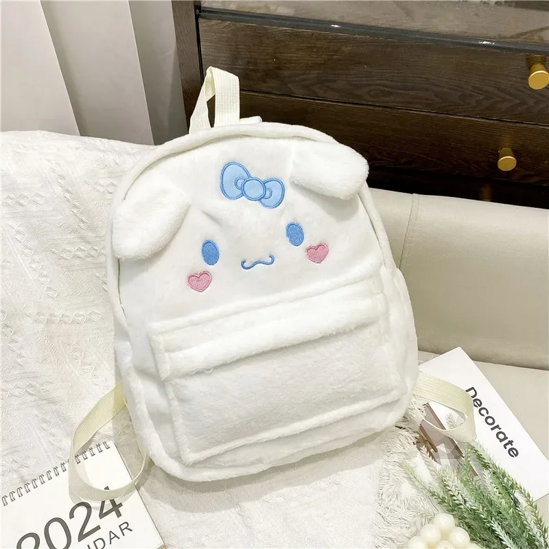 Saniro Hello Kitty Plush Backpack for Women Kawaii School Bag for Student Girl Luxury Designer Handbag Portable