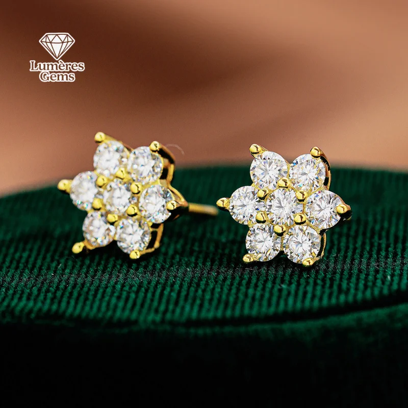 

LumièRe Gems 18K Gold/PT950 Double-Certified Sapphire Sunflower-Shaped Earrings. A Luxurious And Sensitive-Friendly Holiday Gift