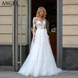 ANGEL Elegant A-Line Lace Wedding Dress 2025 Customized Scoop Neck Applique Bridal Gowns Button Plus Size Vestidos De Novia