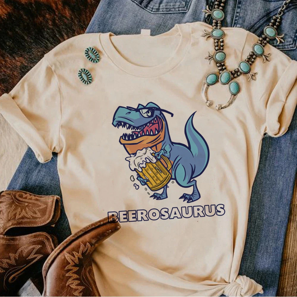 Dinosaur Beer Tee women comic Japanese top girl designer funny clothing