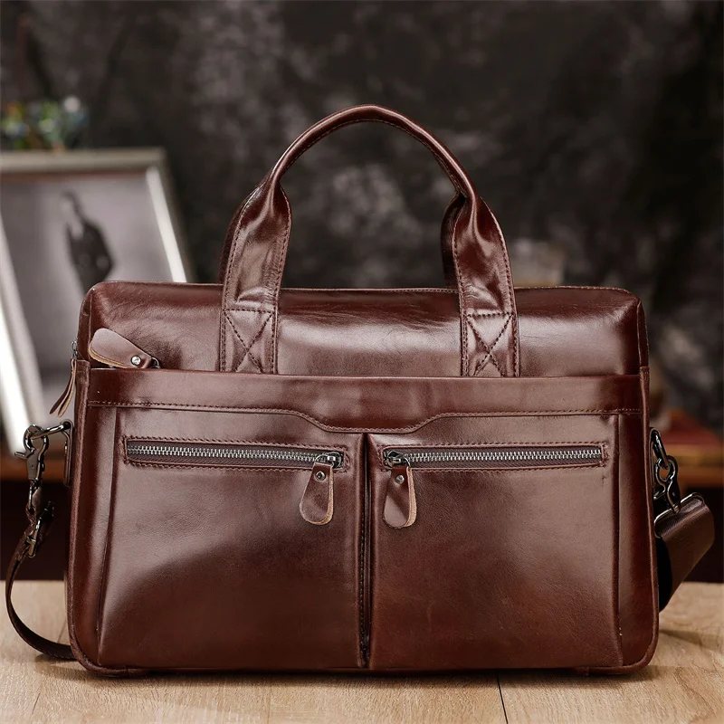Borsa per laptop in vera pelle da lavoro grande per uomo Valigetta grande in vera pelle Borsa a tracolla o a tracolla da uomo multifunzionale