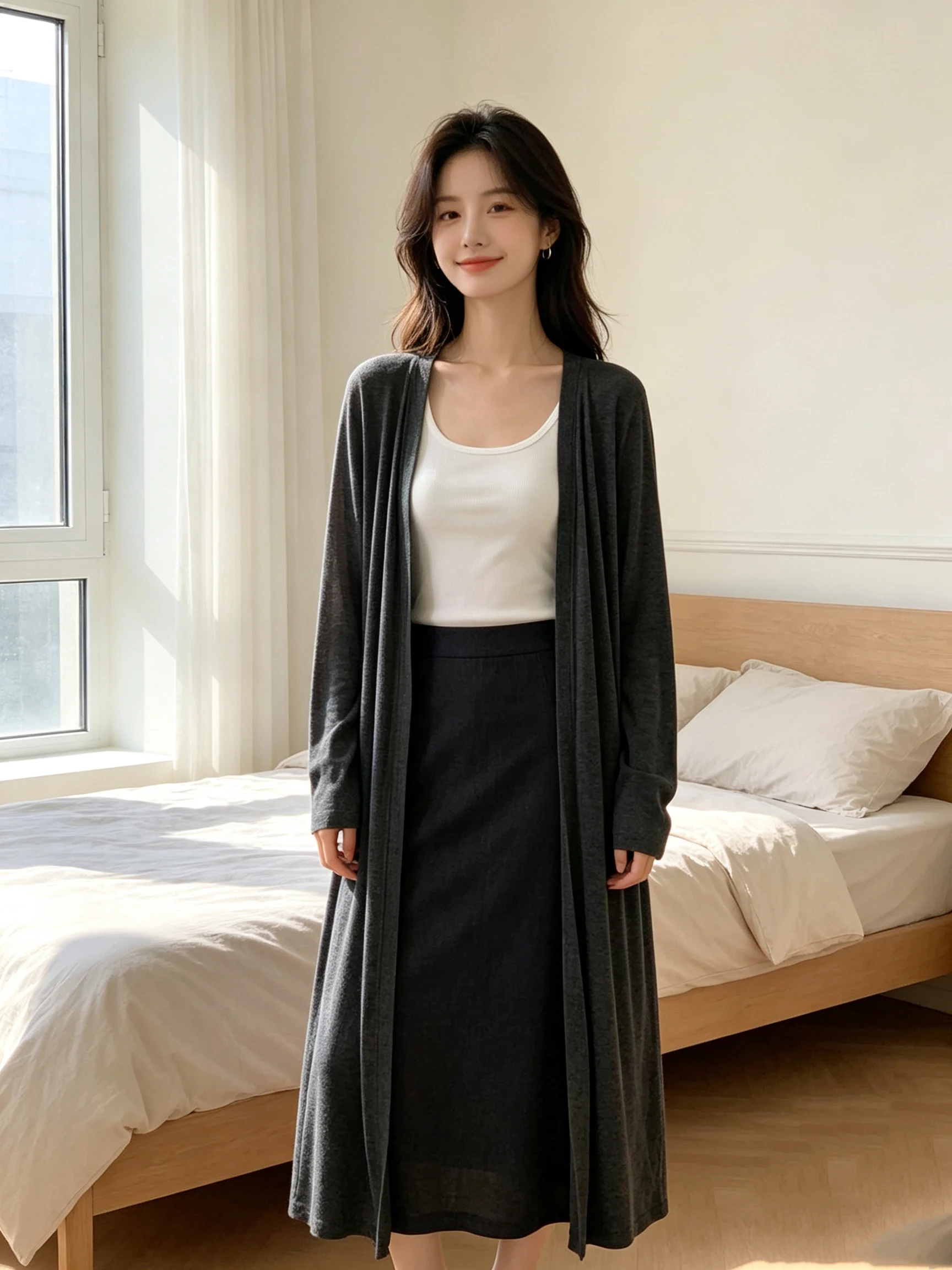 Long-sleeved cardigan jacket for women in spring and autumn with suspenders and air-conditioned shirts and tops.