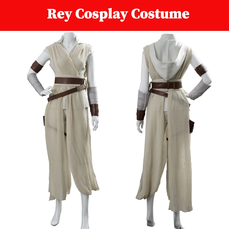 Rey Cosplay Costume Beige Battle Suit Movie Space Battle Female Knight Costume Disguise Adult Women Halloween Party Outfits